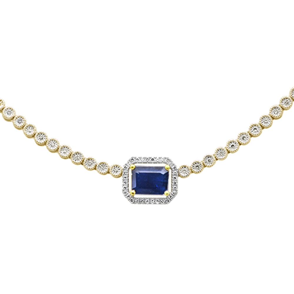 2.88ct G SI 14K Yellow Gold Diamond & Blue Sapphire Gemstone Necklace
