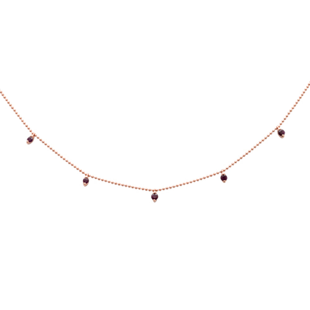 .35ct G SI 14K Rose Gold Diamond Natural Ruby Bead Style Chain Pendant Necklace