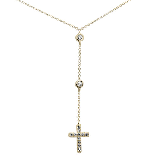 .21ct G SI 14K Yellow GoldDiamond Cross Drop Pendant Necklace 16+2" Ext