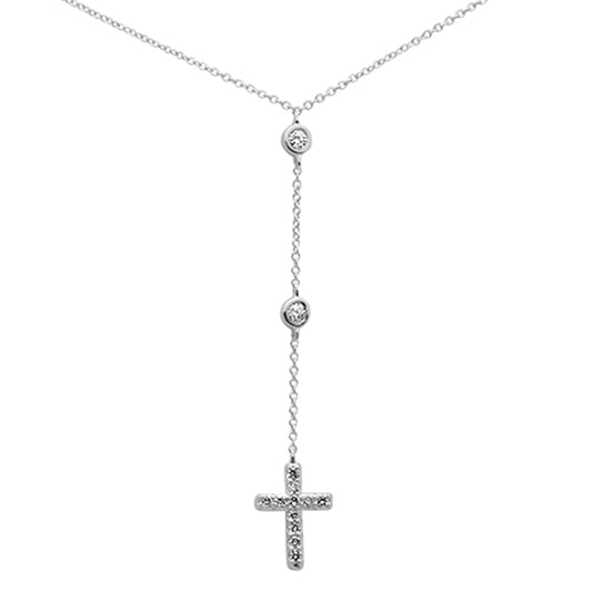 .20ct G SI 14K White Gold Diamond Cross Drop Pendant Lariat Necklace 16+2" Ext