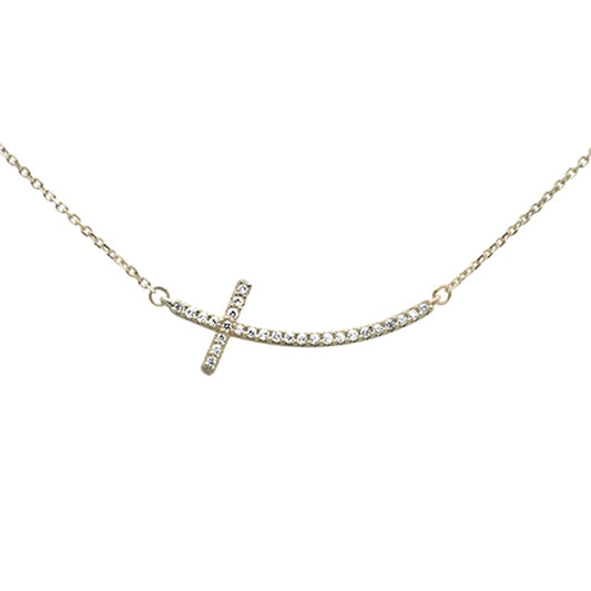 SPECIAL!.13ct G SI 14K Yellow Gold Diamond Sideways Cross Pendant Necklace 18" Long