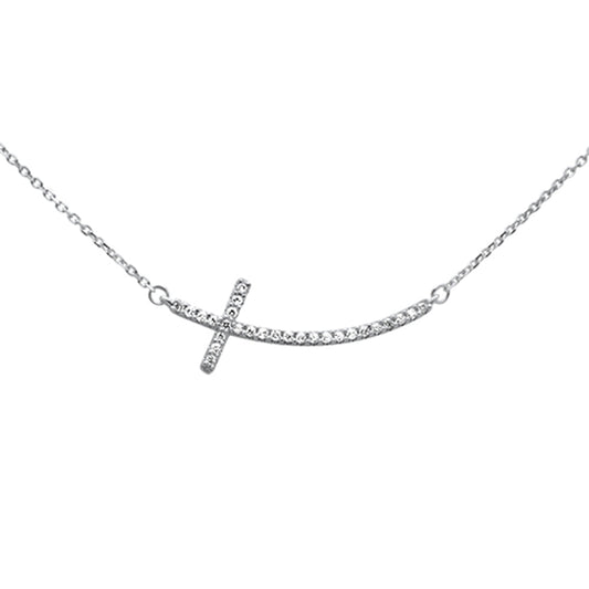 SPECIAL!.13ct G SI 14K White Gold Diamond Sideways Cross Pendant Necklace 18"