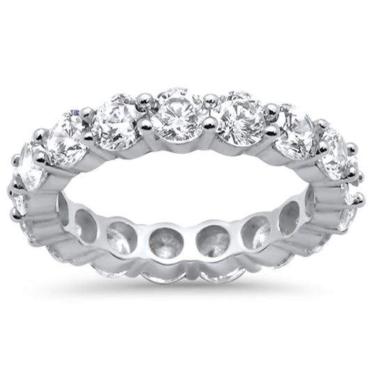 Round Cubic Zirconia .925 Sterling Silver Eternity Band Ring Sizes 5-10