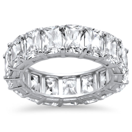 Radiant Cut Cubic Zirconia .925 Sterling Silver Eternity Band Ring Sizes 5-8