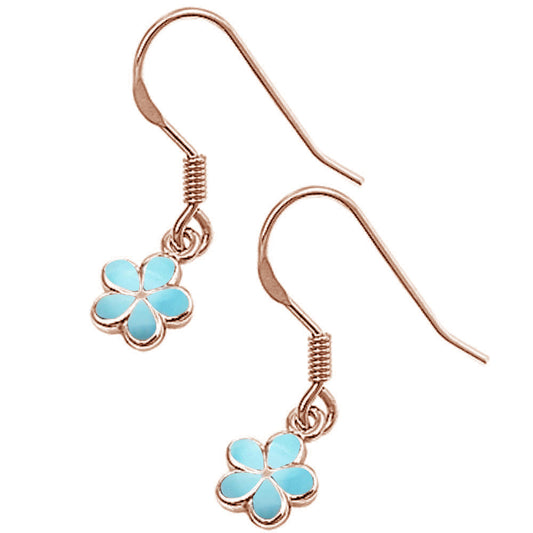 Rose Gold Plated Natural Larimar Plumeria .925 Sterling Silver Earrings