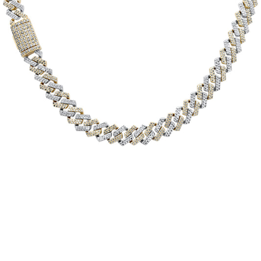 9MM 10CT G SI 14KT Two Tone Diamond Micro Pave Yellow & White Gold Cuban Necklace 22"