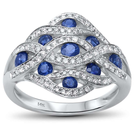 .21ct F SI 14kt White Gold Round Diamond & Blue Sapphire Ring Size 6.5