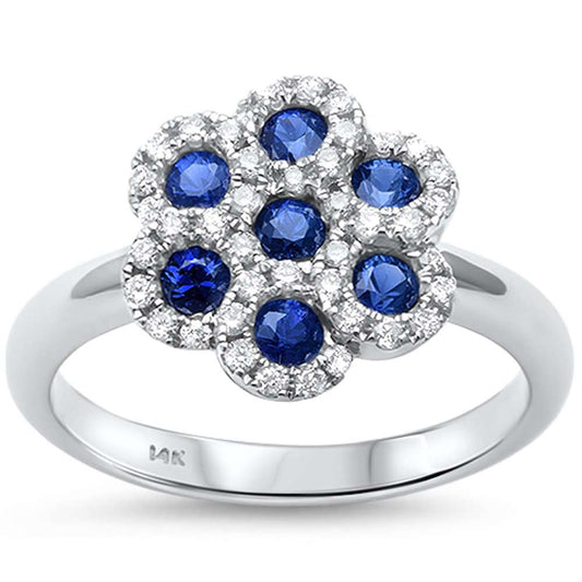 0.81ct F SI1 14k White Gold Blue Sapphire & Diamond Ring Size 6.5