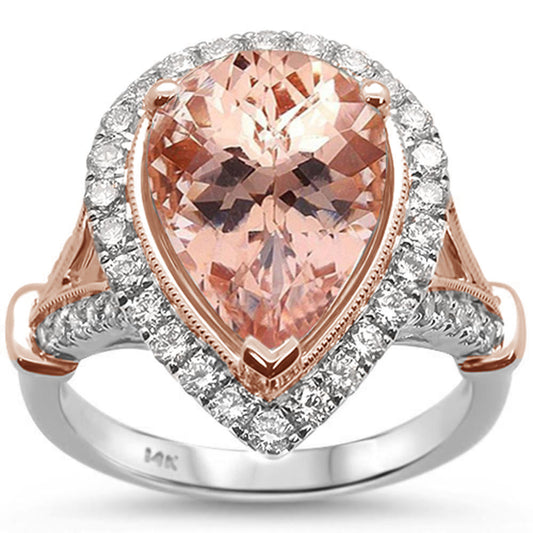 5.95cts PS Morganite Gemstone & Diamond 14k Two Tone Ring Size 6.5