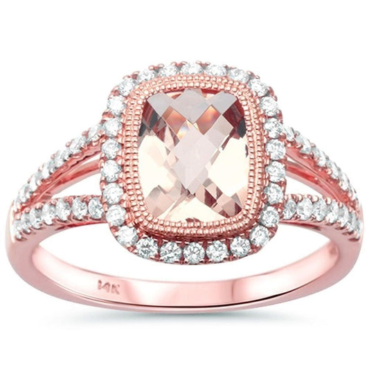 1.59cts Cushion Cut Morganite Gemstone & Diamond 14k Rose Gold Ring Size 6.5