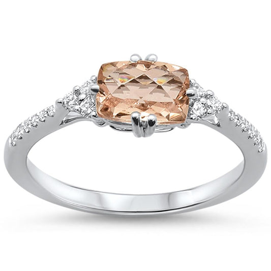 1.03cts 14k White Gold Cushion Morganite & Diamond Ring Size 6.5