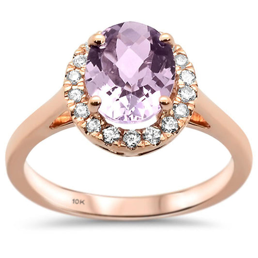 1.78cts 10k Rose Gold Oval Amethyst & Diamond Ring Size 6.5