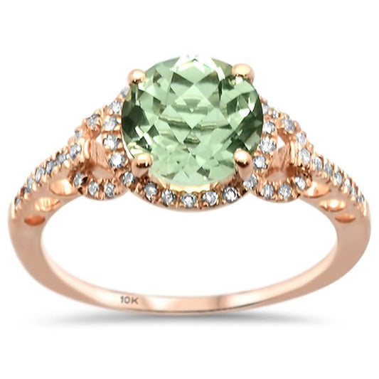 2.11cts 10k Rose Gold Round Green Amethyst Diamond Ring Size 6.5