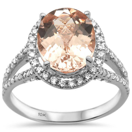 2.68cts G SI 10k White Gold Oval Morganite Diamond Ring Size 6.5