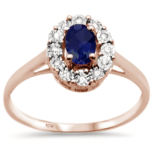 .61ct 10k Rose Gold Oval Blue Sapphire & Diamond Ring Size 6.5