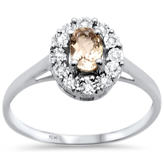 0.71cts 10k White Gold Oval Morganite Diamond Ring Size 6.5