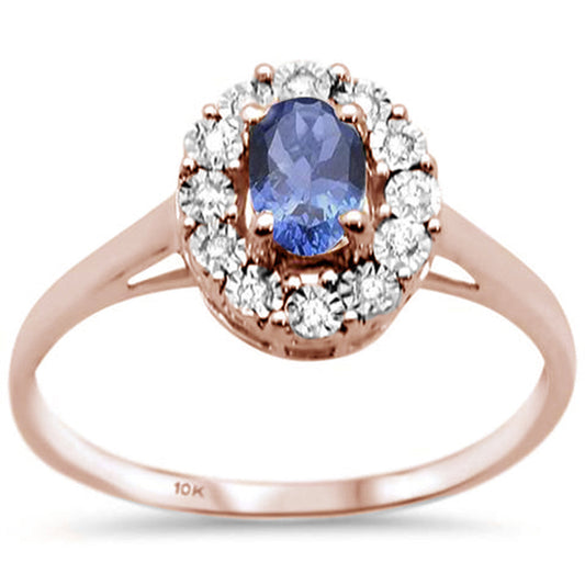 .86ct 10K Rose Gold Oval Tanzanite & Diamond Ring Size 6.5