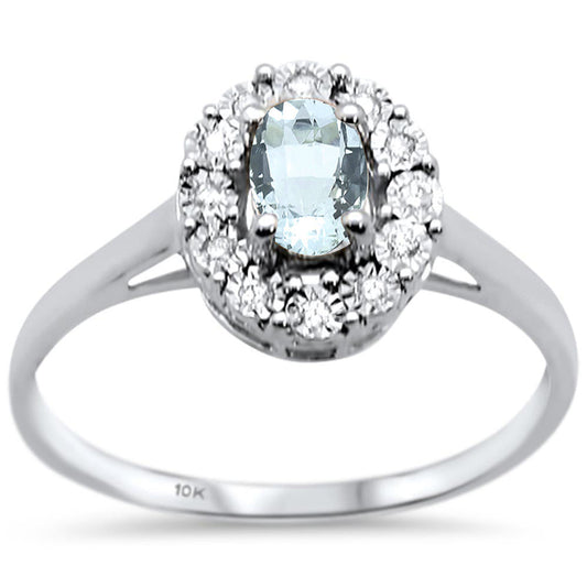 .40ct 10k White Gold Oval Aquamarine & Diamond Ring Size 6.5