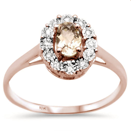 .45cts 10k Rose Gold Oval Morganite Diamond Ring Size 6.5