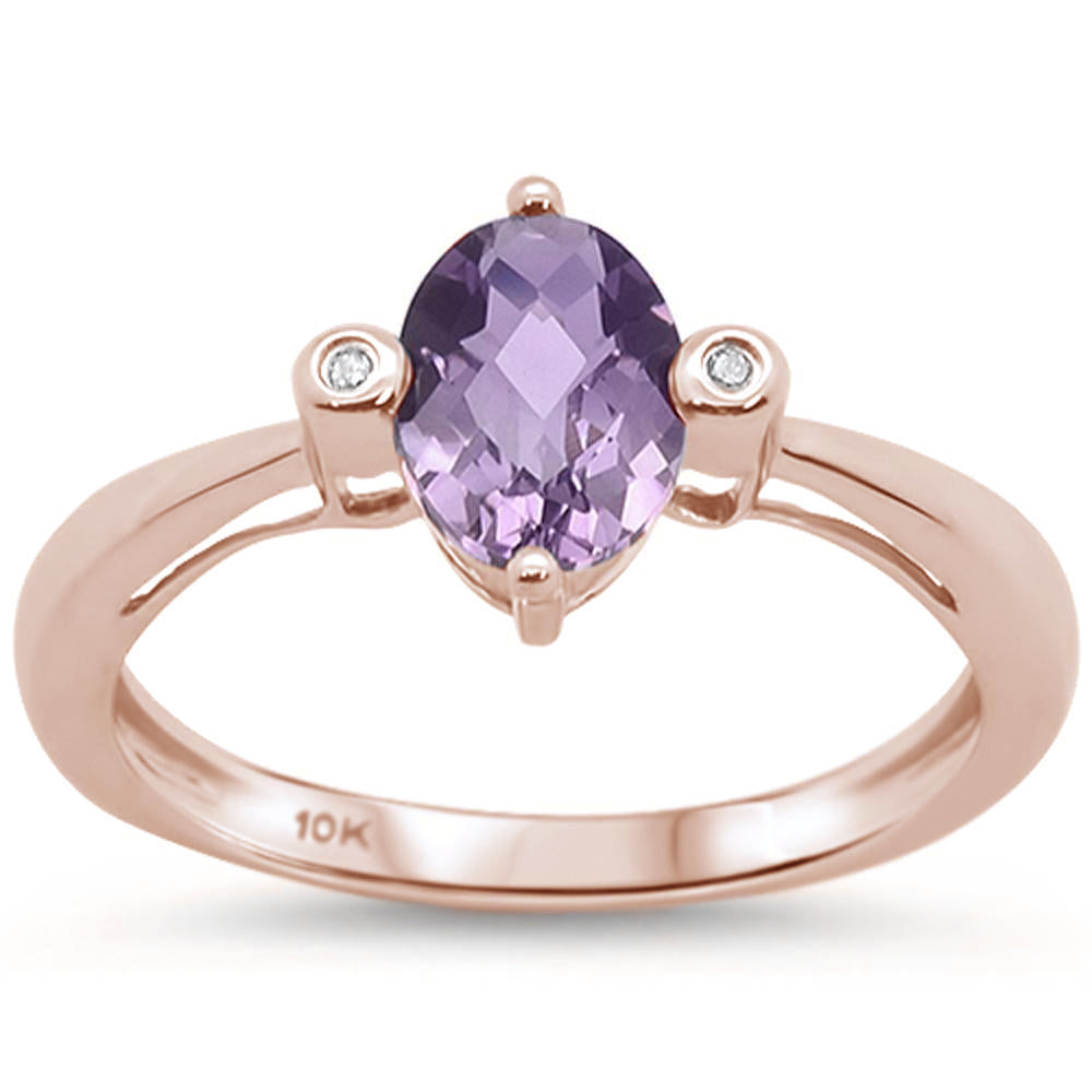 1.12cts 10k Rose Gold Oval Shape Amethyst Diamond Ring Size 6.5