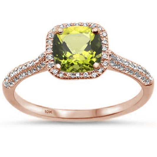 1.10ct 10K Rose Gold Cushion Cut Peridot & Diamond Ring Size 6.5