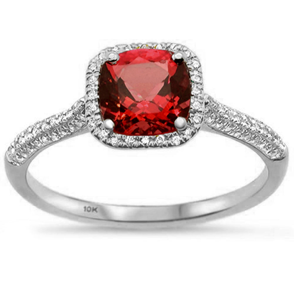 1.28cts 10k White Gold Cushion Garnet & Diamond Ring Size 6.5