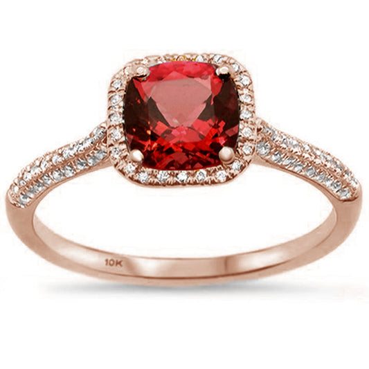 1.33cts 10k Rose Gold Cushion Garnet & Diamond Ring Size 6.5