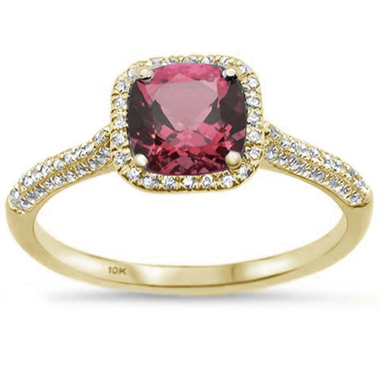 1.28ct 10K Yellow Gold Cushion Rhodolite & Diamond Ring Size 6.5