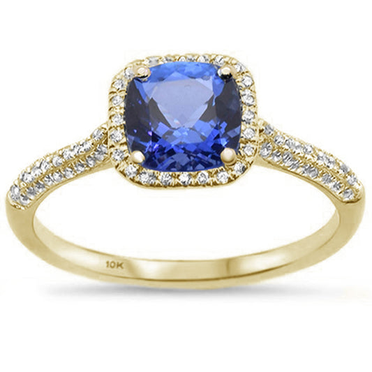 1.15ct 10K Yellow Gold Cushion Tanzanite & Diamond Ring Size 6.5