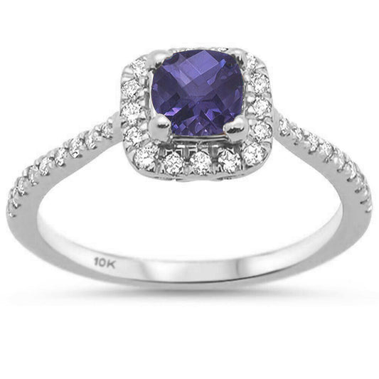 1.2ct 10K White Gold Cushion Tanzanite & Diamond Ring Size 6.5