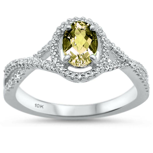 .83ct 10K White Gold Oval Olive & Diamond Ring Size 6.5