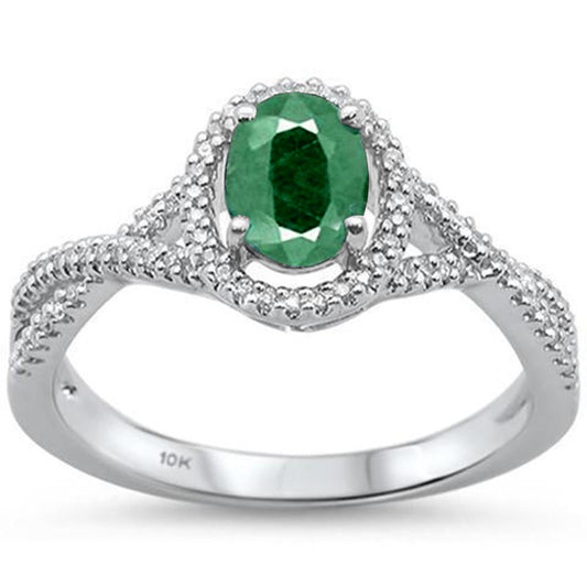 .80ct F SI 10K White Gold Diamond & Emerald Gemstone Ring