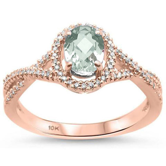 .86ct 10K Rose Gold Natural Green Amethyst & Diamond Ring Size 6.5