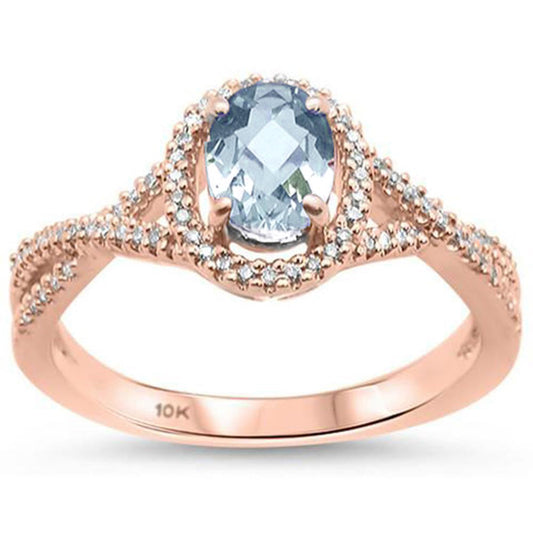 .85ct 10K Rose Gold Natural Aquamarine & Diamond Ring Size 6.5