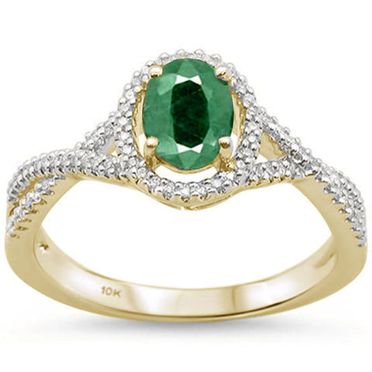 .73cts F SI 10K Yellow Gold Diamond & Emerald Gemstone Ring