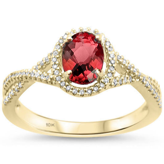 1.22cts 10k Yellow Gold Oval Garnet & Diamond Ring Size 6.5