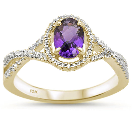 .77cts 10k Yellow Gold Oval Amethyst Diamond Ring Size 6.5