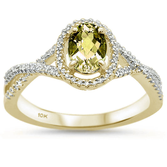 .86ct 10K Yellow Gold Oval Olive & Diamond Ring Size 6.5