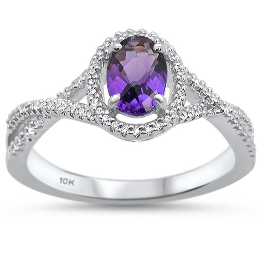 .79cts 10k White Gold Oval Amethyst Diamond Ring Size 6.5