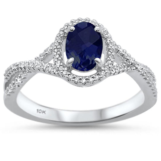 1.16cts 10k White Gold Oval Blue Sapphire Diamond Ring Size 6.5