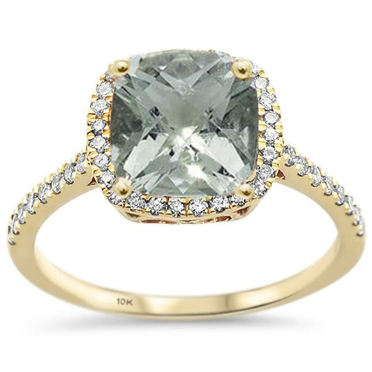 2.06ct 10K Yellow Gold Natural Green Amethyst & Diamond Ring Size 6.5