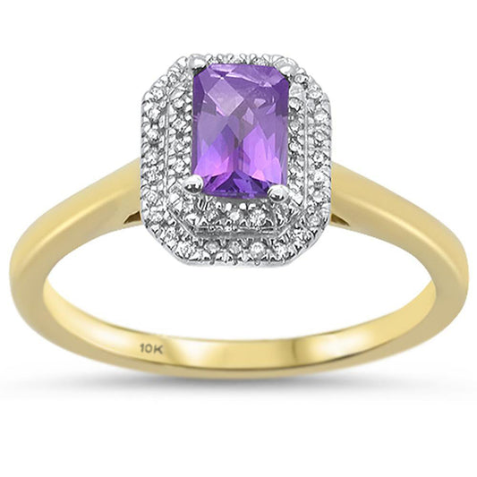 .51cts 10k Yellow Gold Emerald Cut Amethyst & Diamond Ring Size 6.5