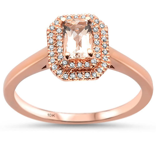 0.58cts 10k Rose Gold Emerald Cut Morganite & Diamond Ring Size 6.5