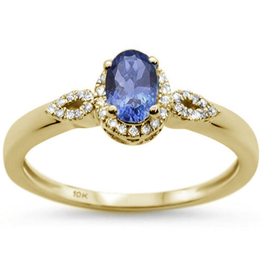 .81ct 10K Yellow Gold Oval Tanzanite & Diamond Ring Size 6.5