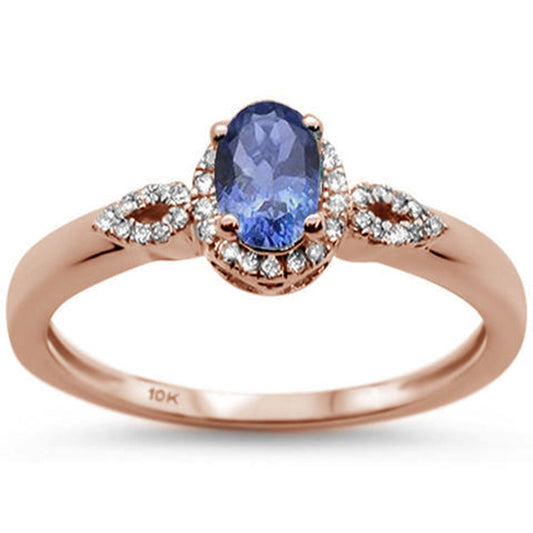.81ct 10K Rose Gold Oval Tanzanite & Diamond Ring Size 6.5