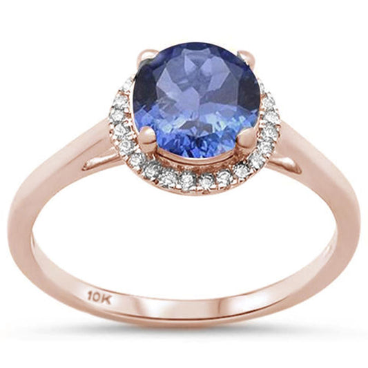 GEMSTONE CLOSEOUT ! 1.13ct 10K Rose Gold Round Tanzanite & Diamond Ring Size 6.5