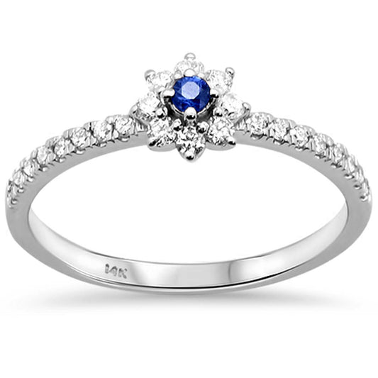 .29CT G SI 14KT White Gold Diamond Blue Sapphire Flower Ring Size 6.5