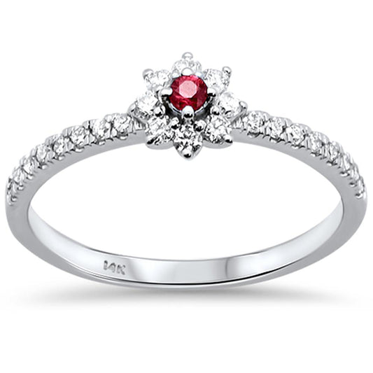.29CT G SI 14KT White Gold Diamond Ruby Flower Ring Size 6.5