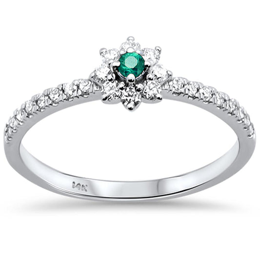 .29CT G SI 14KT White Gold Diamond Emerald Flower Ring Size 6.5