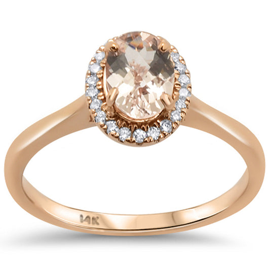 .81ct 14kt Rose Gold Halo Oval Morganite & Diamond Ring Size 6.5
